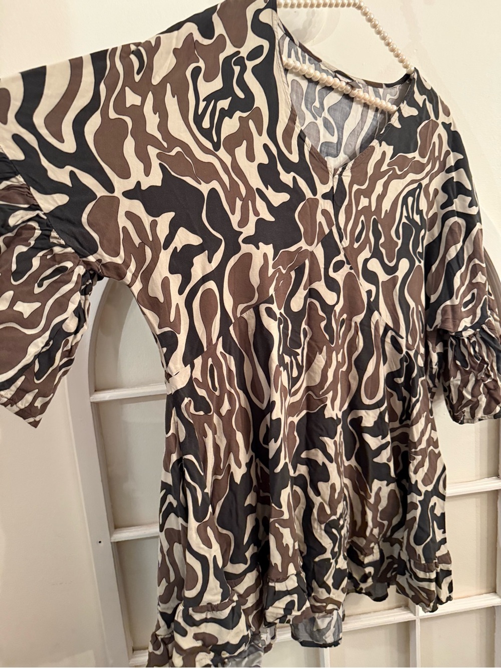 Brown & Black Camouflage-Print Peplum Tunic Size 18/20 Ruffle Boho bohemian